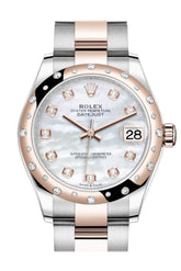 Rolex Datejust 31 White Mother-Of-Pearl Diamonds Dial Diamond Bezel Jubilee Rose Gold Two Tone Watch